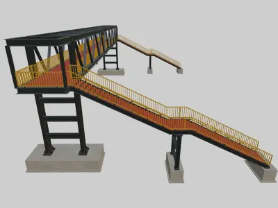 Steel Pedestrian Bridge - Two Columns - Truss Type-9 3D model