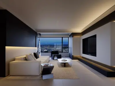 Minimalist City Apartment Living Lounge 3D model