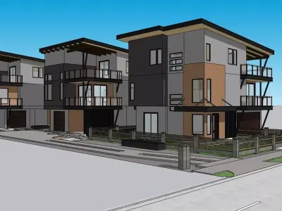 3 Modern 3Storey unit in a lot Low-poly 3D model