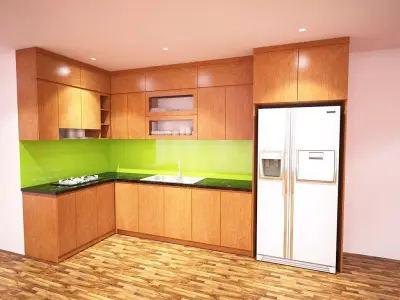 kitchen empty room with wooden cabinet Free 3D model