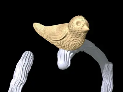 22-bird and branch ring 3D print model