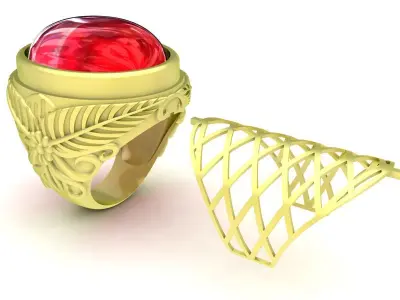 Oval Gem Leaf Pattern Ring for Men 3838 3D print model