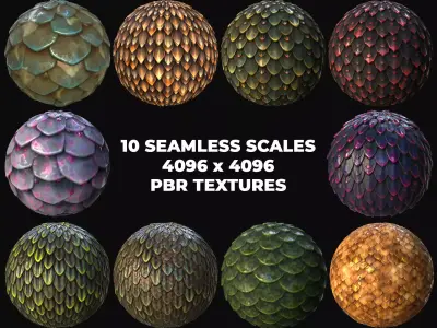 10 Seamless Scales PBR Materials - Set 2 - Texture
