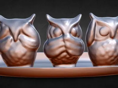 3 owl see hear say no evil 3D print model