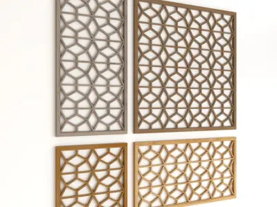 Wood Arabic Islamic pattern decorative grill screen 3D model