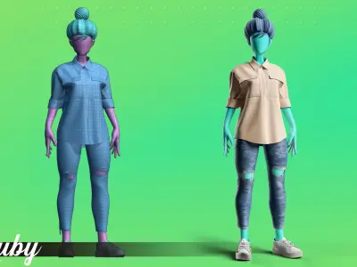 Stylized motion design female character Low-poly 3D model