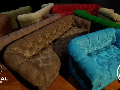 Sofa Loveseat set with variety of  Velvet Textures Low-poly 3D model