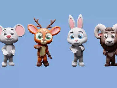 Cartoon character animals 3 01 Low-poly 3D model