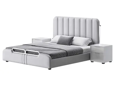 Upholstered Headboard Bed Frame Modern Panel Bed I 3D model