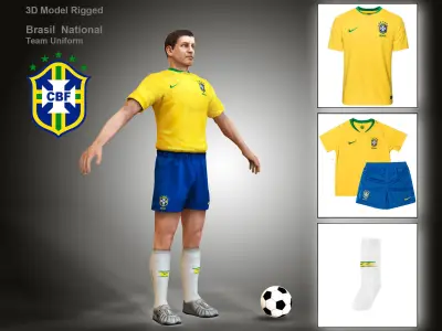 Brasil Soccer Player CATRig Pose A Low-poly  Low-poly 3D model