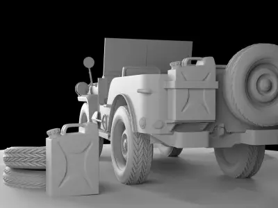 3D Jeep Model old with tires Low-poly 3D model