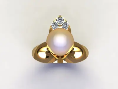 Ring36 gold ring with pearl and diamonds 3D model