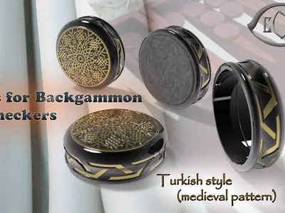 Chip Backgammon Checkers Turkish pattern style 3D printably 3D print model
