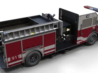 American Fire Truck Low-poly 3D model
