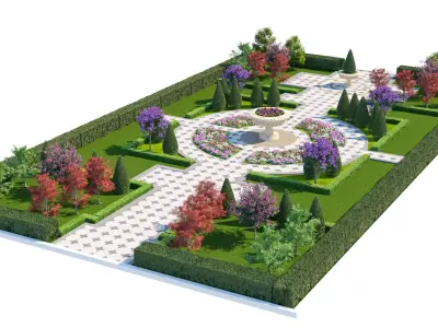 Classic Formal Garden Park 3D Scene Low-poly 3D model