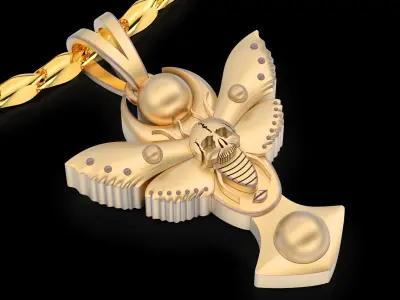 Skull butterfly woman pendant gold silver 3D print model
