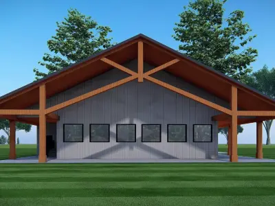 Modern Barndominium House Model Rustic Contemporary Design 3D model