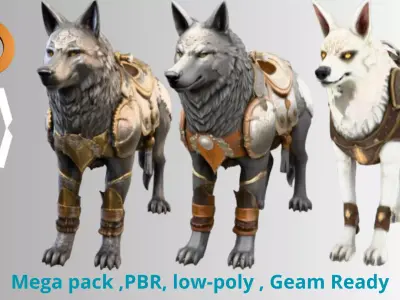 Armored Dire Wolf Low-poly 3D model