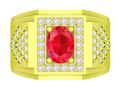 Luxury Rectangle Stone Ring for Men 3D Model 4115 3D print model