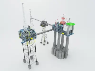 Sleipner Vest offshore oil platform Cluster Low-poly 3D model