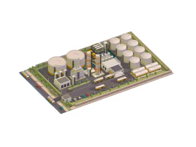 Isometric Oil Processing Plant Complex Crude Low-poly 3D model