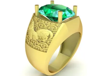 Luxury Engraved Men Ring With Large Oval Gemstone 3424 3D print model