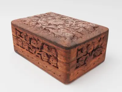 Wooden box with engraving or wood carving 3D model