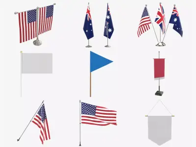 Decorative desk large flags wall pennants 3D Model Collection