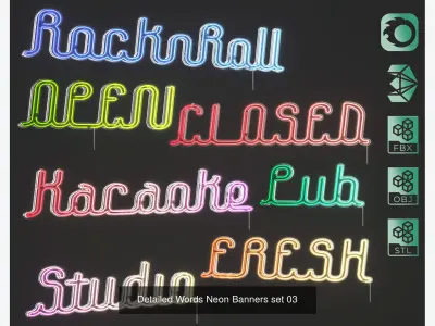 Detailed Words Neon Banners Nameplates PACK 3D Model Collection
