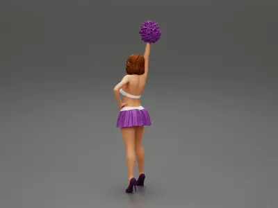 Young girl shaking pom poms 3D print model