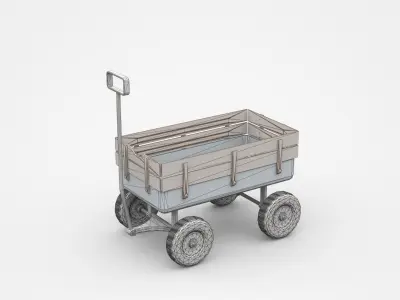 Wooden Cart On Four Wheels 3D model