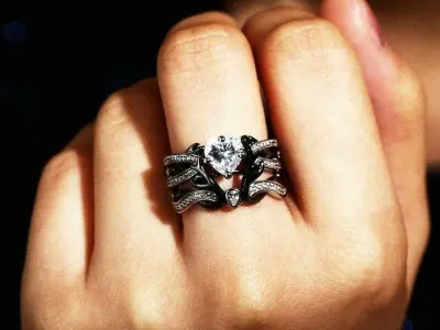 Heart Lab Created Diamond Black Deer Solitaire Gothic Ring Set  3D print model