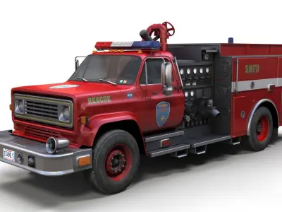 Vintage fire truck Low-poly 3D model