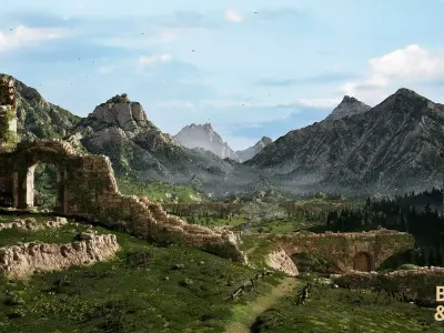 Forgotten Valley Ruins Environment Low-poly 3D model