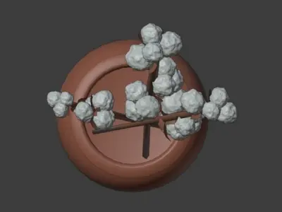 Cotton Branches Plant in Amber Glass Jar 3D model