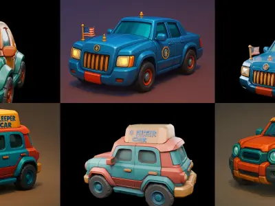 Stylized Car Advanced model bundle 22 pack 100 glb 3D model