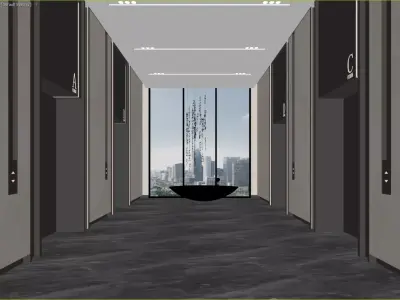 Modern Luxury Office Elevator Hall 3D Scene 3D model