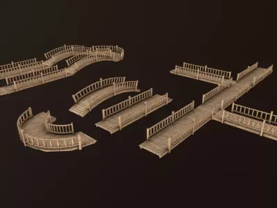 modular wooden bridge Low-poly 3D model