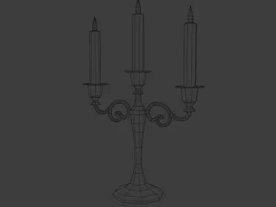 Candlestick golden candle Low-poly 3D model