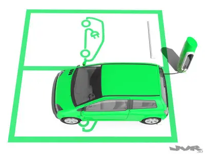 Electric Car and Charging Post 3D model