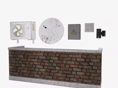 Satellite Lantern Balcony Electricity box Air Conditioner Low-poly 3D model