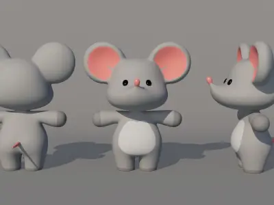 Rigged Cartoon Mouse Low-poly 3D model