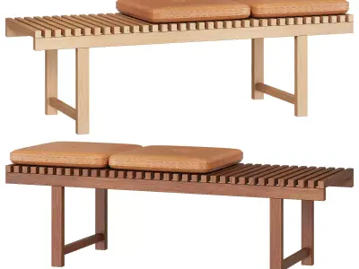 Wooden bench Sora with leather cushions 3D model