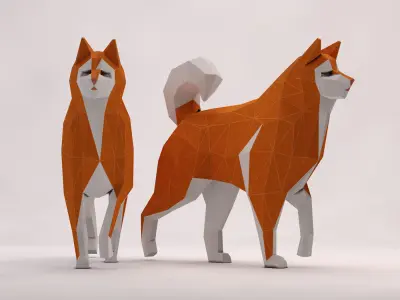 ORIGAMI---Dog Walking Low-poly 3D model