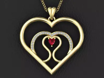 Pendant Heart Diamond 3D print model