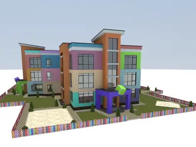 kindergarten colorful apartment building 3D model