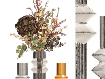 Modern bouquet of dry branches Hydrangea vase Lotus 417 3D model