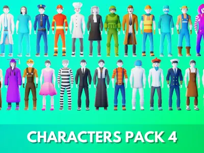 Casual Character Pack 4 Rigged NPCs Low-poly 3D model