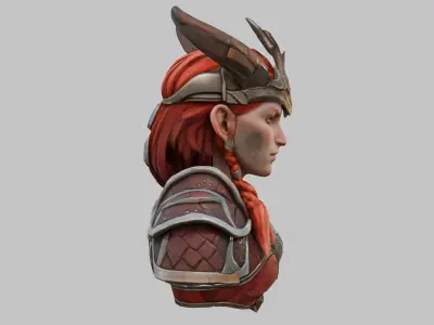 Female Warrior with Horned Helmet Low-poly 3D model