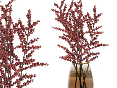 Bouquet of branches with red berries in a vase 99 3D model